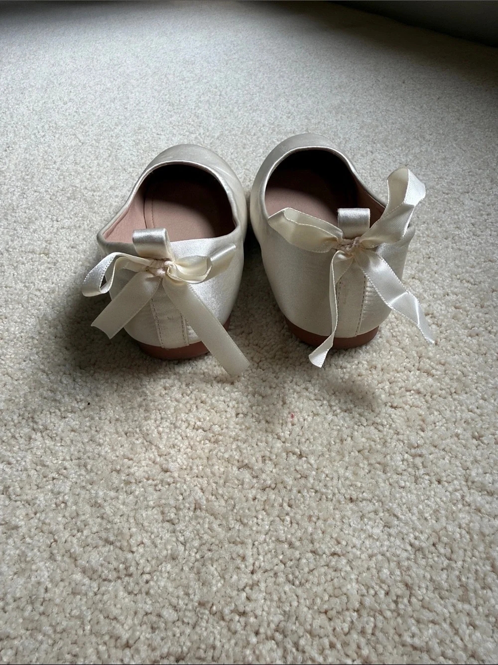 Kids Satin Bow Ballet Flats - White